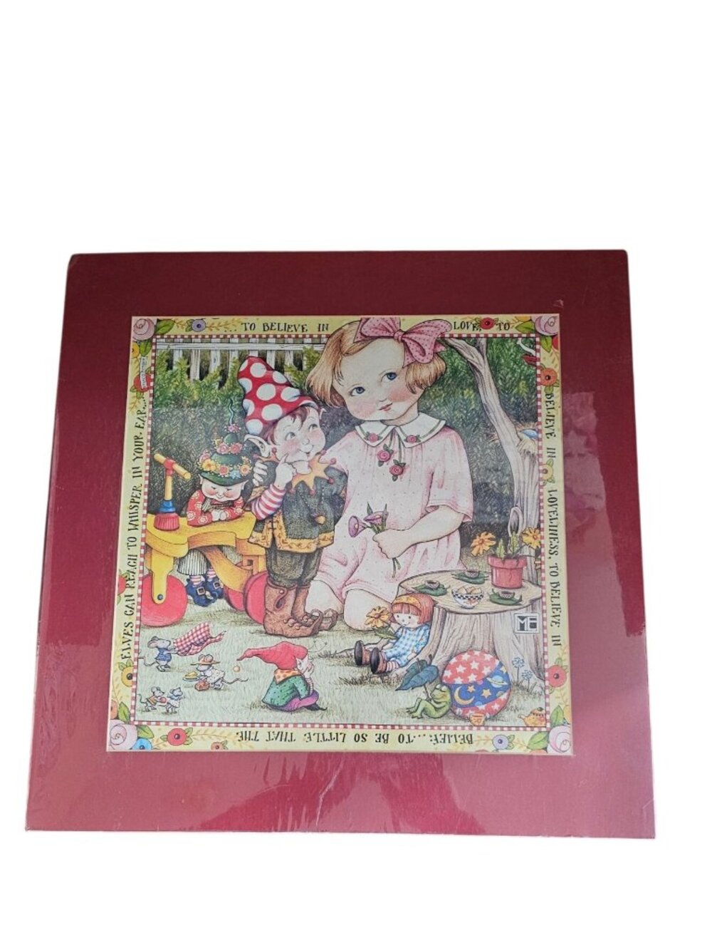 Vintage Mary Engelbreit Art Print Matted 16x16" To Believe in Love Elves Gnomes
